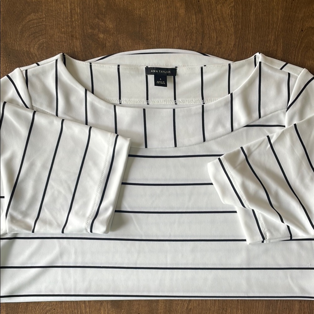 Ann Taylor White and Black Striped Top